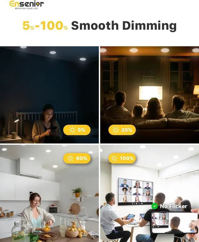 Alt view image 6 of 7 - 16 Pack 6 Inch LED Recessed Ceiling Light, 5CCT, 1200LM 12W 120V 2700K-5000K Selectable, 5%-100% Dimmable, Ultra-Thin Canless Wafer Downlight, Aluminum, Damp Rated, ETL&FCC&IC