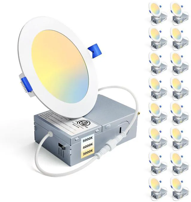 Main image of 16Pack 4 Inch LED Recessed Ceiling Light, 3CCT, 750LM 9W 120V 3000K-5000K Selectable, 5%-100% Dimmable, Ultra-Thin Canless Wafer Downlight, Aluminum, Damp Rated, ETL&FCC&IC