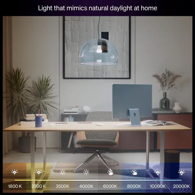 Alt view image 4 of 7 - Smart LED A19 Bulb, 2-Pack White Color Ambiance, Full Spectrum Light 1000K-20000K, 810 Lumens, Dimmable, Works with Alexa, Google& Apple Home