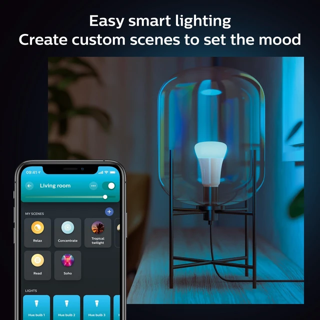 Alt view image 5 of 7 - Smart 60W A19 LED Bulb - White and Color Ambiance Color-Changing Light - 2 Pack - 800LM - E26 - Indoor - Control with Hue App - Works with Alexa, Google Assistant and Apple Homekit