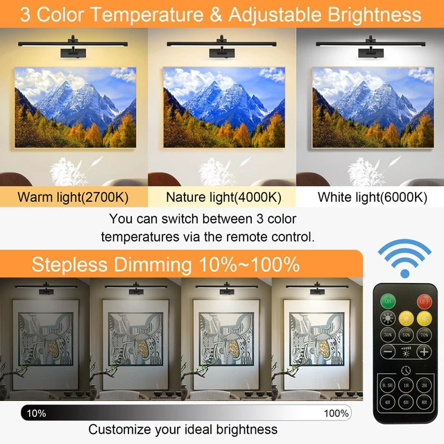 Alt view image 2 of 7 - Picture Light Battery Operated with Remote, 3CCT Dimmable Picture Light for Paintings, Black Rechargeable 24 inch Battery Operated Wall Sconce for Art Lighting Gallery Portrait Artwork