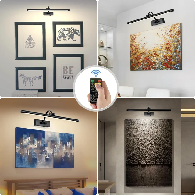 Alt view image 3 of 7 - Picture Light Battery Operated with Remote, 3CCT Dimmable Picture Light for Paintings, Black Rechargeable 24 inch Battery Operated Wall Sconce for Art Lighting Gallery Portrait Artwork