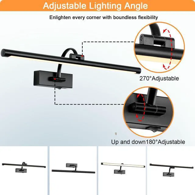 Alt view image 6 of 7 - Picture Light Battery Operated with Remote, 3CCT Dimmable Picture Light for Paintings, Black Rechargeable 24 inch Battery Operated Wall Sconce for Art Lighting Gallery Portrait Artwork