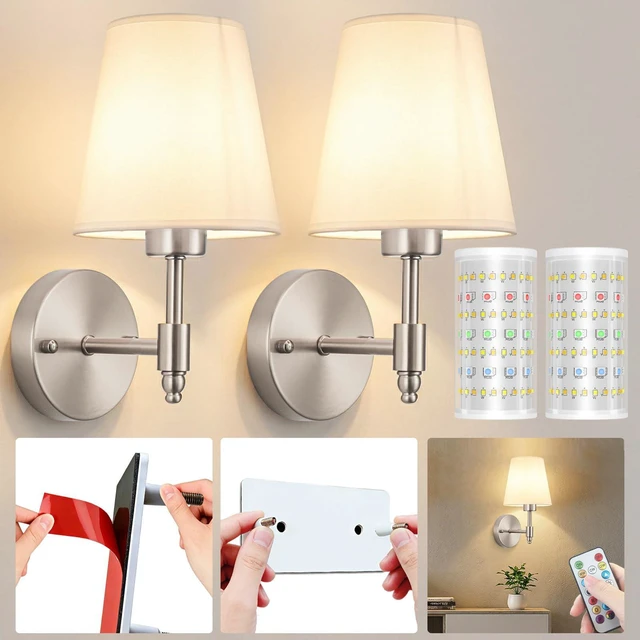 Main image of Battery Operated Wall Sconce, Peel and Stick Sconces Set of 2 Wireless Adhesive Stick On Wall Sconce, 10000mAh Rechargeable RGB Bulb with Remote, No Drill Wall Light for Bedroom Decor