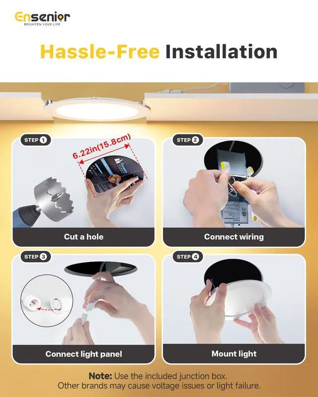 Alt view image 6 of 7 - 16Pack 6 Inch LED Recessed Ceiling Light, 5000K, 1200LM 12W 120V 5000K Daylight, 5%-100% Dimmable, Ultra-Thin Canless Wafer Downlight, Aluminum, Damp Rated, ETL&FCC&IC