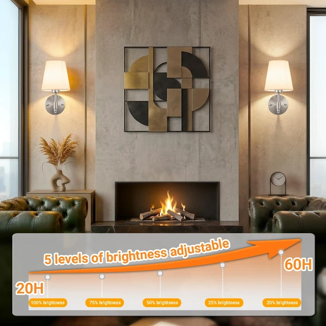 Alt view image 6 of 7 - Battery Operated Wall Sconce, Peel and Stick Sconces Set of 2 Wireless Adhesive Stick On Wall Sconce, 10000mAh Rechargeable RGB Bulb with Remote, No Drill Wall Light for Bedroom Decor