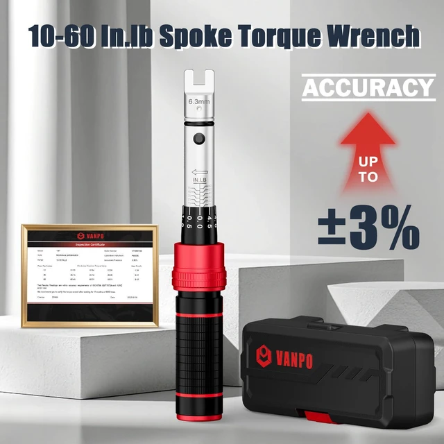 Alt view image 6 of 7 - Spoke Torque Wrench, 1060 in-lb, for Motorcycle Wheel Maintenance 1/4" Drive Small Torque Wrench Kit with 9 Spoke Wrench Heads (5.1-6.9mm) & Spline, Spoke Wrench for Mountain, Road Bike