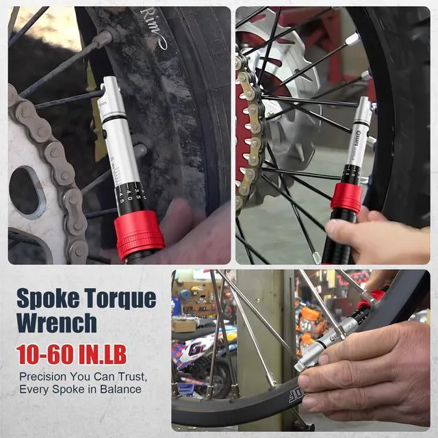 Alt view image 7 of 7 - Spoke Torque Wrench, 1060 in-lb, for Motorcycle Wheel Maintenance 1/4" Drive Small Torque Wrench Kit with 9 Spoke Wrench Heads (5.1-6.9mm) & Spline, Spoke Wrench for Mountain, Road Bike