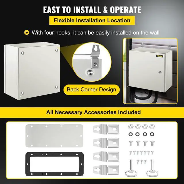 Alt view image 6 of 7 - NEMA Steel Enclosure, 16 x 16 x 8'' NEMA 4X Steel Electrical Box, IP66 Waterproof & Dustproof, Outdoor/Indoor Electrical Junction Box, with Mounting Plate