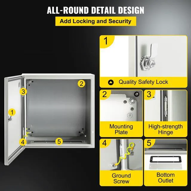 Alt view image 5 of 7 - NEMA Steel Enclosure, 16 x 16 x 8'' NEMA 4X Steel Electrical Box, IP66 Waterproof & Dustproof, Outdoor/Indoor Electrical Junction Box, with Mounting Plate