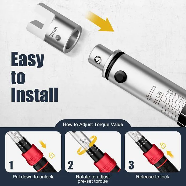 Alt view image 3 of 7 - Spoke Torque Wrench, 1060 in-lb, for Motorcycle Wheel Maintenance 1/4" Drive Small Torque Wrench Kit with 9 Spoke Wrench Heads (5.1-6.9mm) & Spline, Spoke Wrench for Mountain, Road Bike
