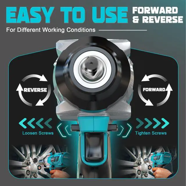 Alt view image 6 of 7 - Cordless Impact Wrench 1/2 inch for Makita 18v Battery, 900FT-LBS (1200N.m) Brushless Electric Impact Gun, High Torque Power Impact Driver with 6Pcs Sockets & Storage Case (Tool Only)