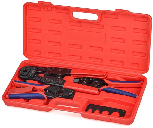 Main image of PEX Crimping Tool Set for Copper Crimp Ring and PEX Cinch Clamp, Crimping and Removing PEX Crimp Fittings 1/2'', 3/4'', 1'', 7 Pieces