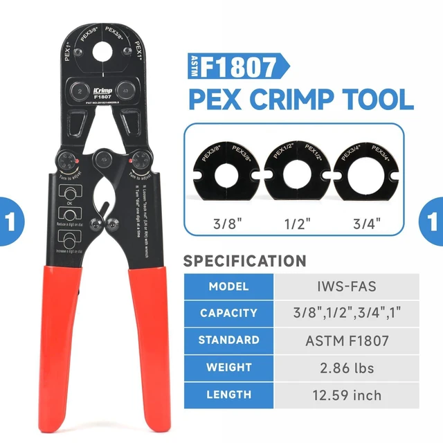 Alt view image 2 of 7 - PEX Crimping Tool Set for Copper Crimp Ring and PEX Cinch Clamp, Crimping and Removing PEX Crimp Fittings 1/2'', 3/4'', 1'', 7 Pieces