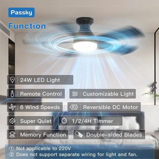 Alt view image 2 of 7 - 42 Inch Black Low Profile Ceiling Fans with Lights and Remote Flush mount, 3-color dimmable light, quiet reversible DC motor, easy install, memory, timer, bedroom, covered outdoor areas