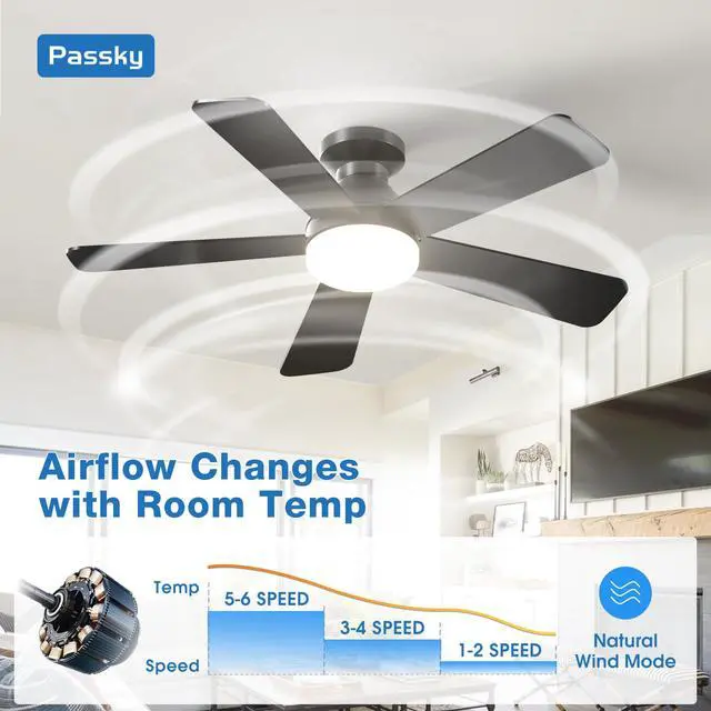 Alt view image 3 of 7 - 42 Inch Black Low Profile Ceiling Fans with Lights and Remote Flush mount, 3-color dimmable light, quiet reversible DC motor, easy install, memory, timer, bedroom, covered outdoor areas
