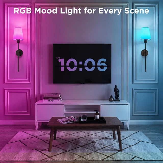 Alt view image 3 of 7 - Battery Operated Wall Sconces Set of 2,Black Sconces Wall Decor RGBWW Rechargeable Wall Lights with Dimmable Magnetic Bulbs & Remote, Wireless Wall Lamp for Living Room Bedroom Hallway