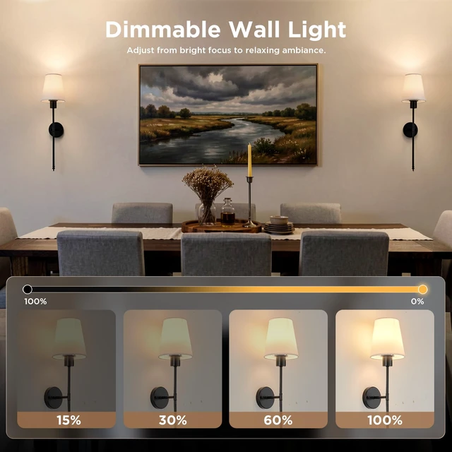 Alt view image 5 of 7 - Battery Operated Wall Sconces Set of 2,Black Sconces Wall Decor RGBWW Rechargeable Wall Lights with Dimmable Magnetic Bulbs & Remote, Wireless Wall Lamp for Living Room Bedroom Hallway