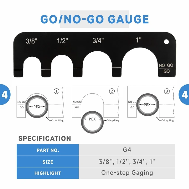 Alt view image 5 of 7 - PEX Crimping Tool Set for Copper Crimp Ring and PEX Cinch Clamp, Crimping and Removing PEX Crimp Fittings 1/2'', 3/4'', 1'', 7 Pieces