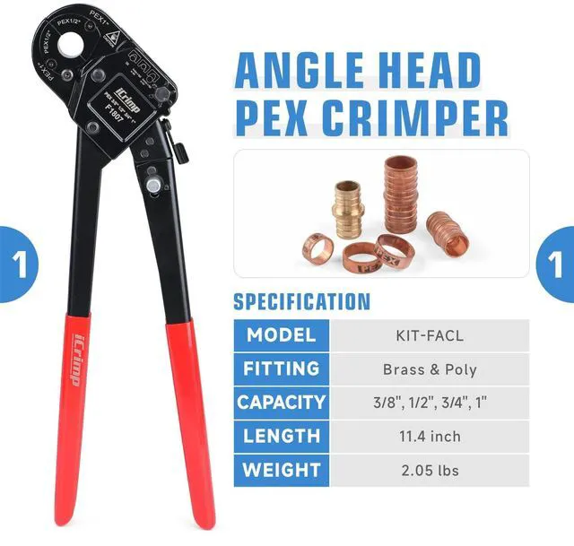 Alt view image 2 of 7 - KIT-FACL PEX Crimping Tool Kit for Crimping & Removal 1/2-in, 3/4-in, 1-in PEX Copper Crimp Ring, with PEX Tubing Cutter, Corner Operation Friendly