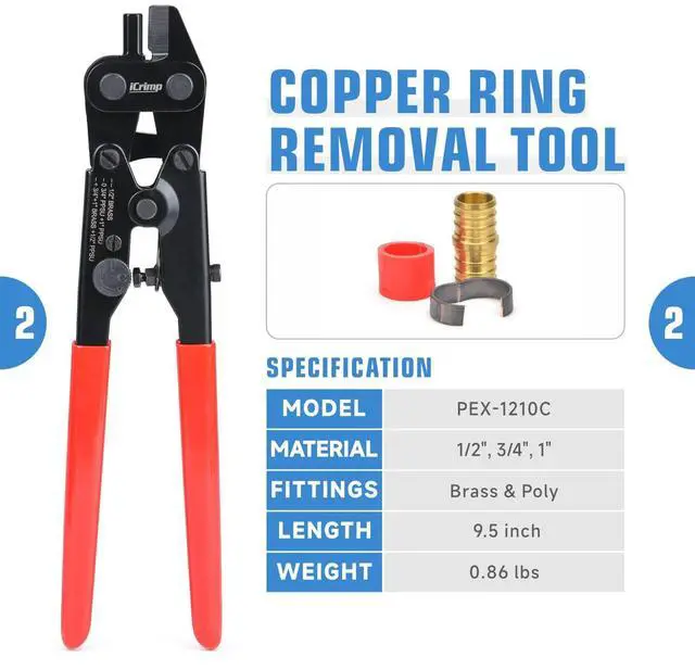 Alt view image 3 of 7 - KIT-FACL PEX Crimping Tool Kit for Crimping & Removal 1/2-in, 3/4-in, 1-in PEX Copper Crimp Ring, with PEX Tubing Cutter, Corner Operation Friendly