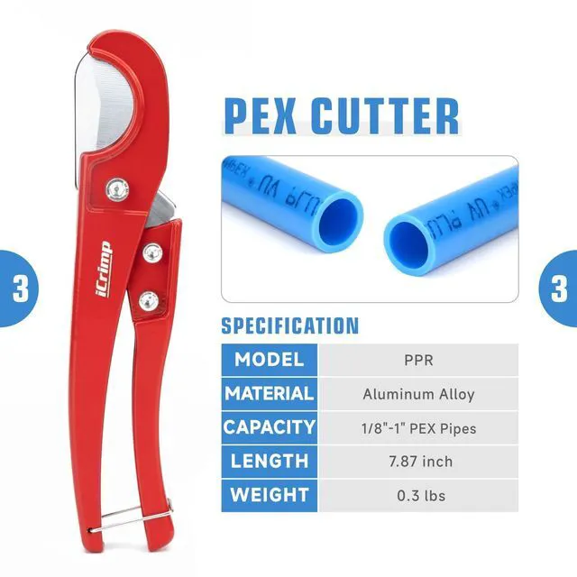 Alt view image 4 of 7 - KIT-FACL PEX Crimping Tool Kit for Crimping & Removal 1/2-in, 3/4-in, 1-in PEX Copper Crimp Ring, with PEX Tubing Cutter, Corner Operation Friendly