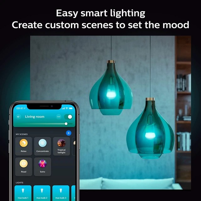 Alt view image 6 of 7 - Smart 75W A19 LED Bulb - White and Color Ambiance Color-Changing Light - 2 Pack - 1100LM - E26 - Indoor - Control with Hue App - Compatible with Alexa, Google Assistant and Apple Homekit