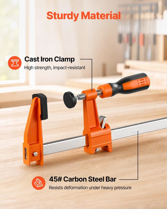 Alt view image 5 of 7 - Bar Clamps for Woodworking, 8-Pack, 36" Opening F Clamps, 600 lbs Load Limit, with Plastic Pad and Self-Locking Design, Premium Cast Iron and Carbon Steel, for Wood Working and Metal Working