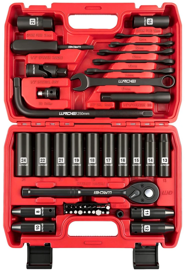 Main image of 1/2" Impact Socket Wrench Set: 49Pcs Tool Wrench Set, CR-V, Metric Combination Wrenches (8-17mm), Deep Sockets(8-24mm), Spark Plug Socket(16,21mm), Household&Automotive Repairing