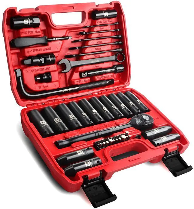 Alt view image 2 of 7 - 1/2" Impact Socket Wrench Set: 49Pcs Tool Wrench Set, CR-V, Metric Combination Wrenches (8-17mm), Deep Sockets(8-24mm), Spark Plug Socket(16,21mm), Household&Automotive Repairing