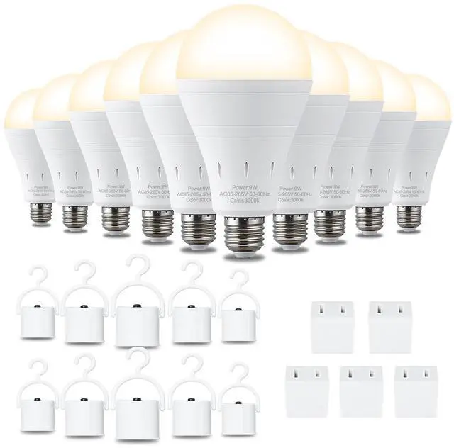 Main image of 10 Pack Rechargeable Emergency Light Bulbs, Battery Powered LED Light Bulb 3000K Warm E26 120 Volt 9W 60W Equivalent with 1200mAh for Home Power Outage Camping Hurricane