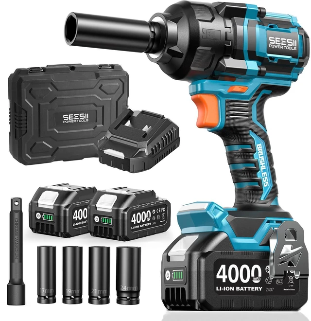 Main image of Impact Wrench 886 Ft-lbs(1200N.m), 1/2 High Torque Impact Gun with 21V 2x4.0Ah Battery, Electric Impact Driver, 2900IPM, 5 Socket, Cordless Impact Wrench for Home Car/Mower/Pickup/Truck RV