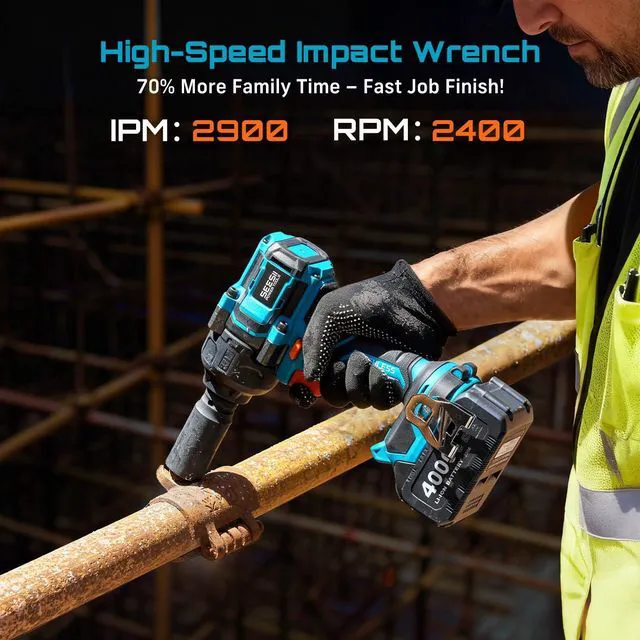 Alt view image 3 of 7 - Impact Wrench 886 Ft-lbs(1200N.m), 1/2 High Torque Impact Gun with 21V 2x4.0Ah Battery, Electric Impact Driver, 2900IPM, 5 Socket, Cordless Impact Wrench for Home Car/Mower/Pickup/Truck RV