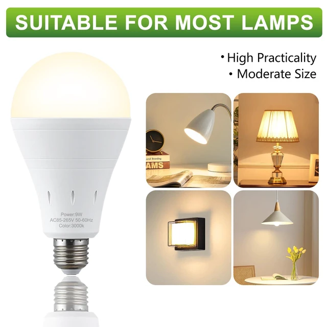 Alt view image 7 of 7 - 10 Pack Rechargeable Emergency Light Bulbs, Battery Powered LED Light Bulb 3000K Warm E26 120 Volt 9W 60W Equivalent with 1200mAh for Home Power Outage Camping Hurricane