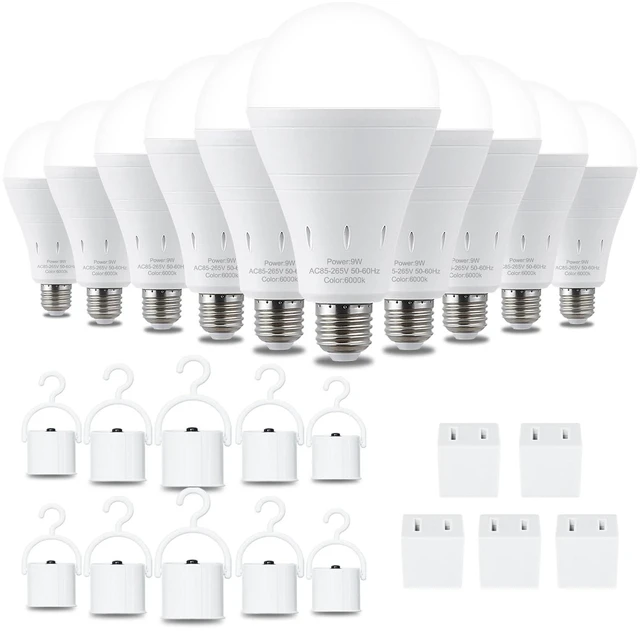 Main image of 10 Pack Rechargeable Emergency Light Bulbs, Battery Powered LED Light Bulb 6000K Daylight E26 120 Volt 9W 60W Equivalent with 1200mAh for Home Power Outage Camping Hurricane