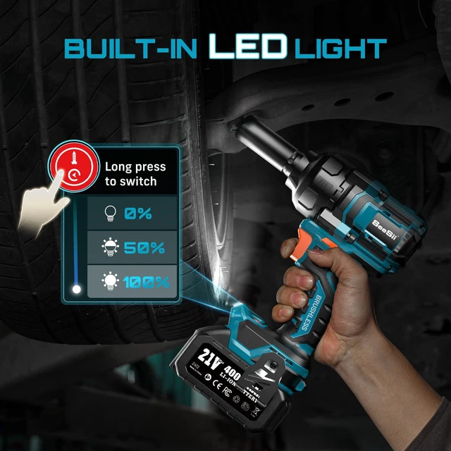 Alt view image 6 of 7 - Impact Wrench 886 Ft-lbs(1200N.m), 1/2 High Torque Impact Gun with 21V 2x4.0Ah Battery, Electric Impact Driver, 2900IPM, 5 Socket, Cordless Impact Wrench for Home Car/Mower/Pickup/Truck RV