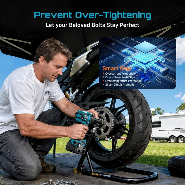 Alt view image 7 of 7 - Impact Wrench 886 Ft-lbs(1200N.m), 1/2 High Torque Impact Gun with 21V 2x4.0Ah Battery, Electric Impact Driver, 2900IPM, 5 Socket, Cordless Impact Wrench for Home Car/Mower/Pickup/Truck RV