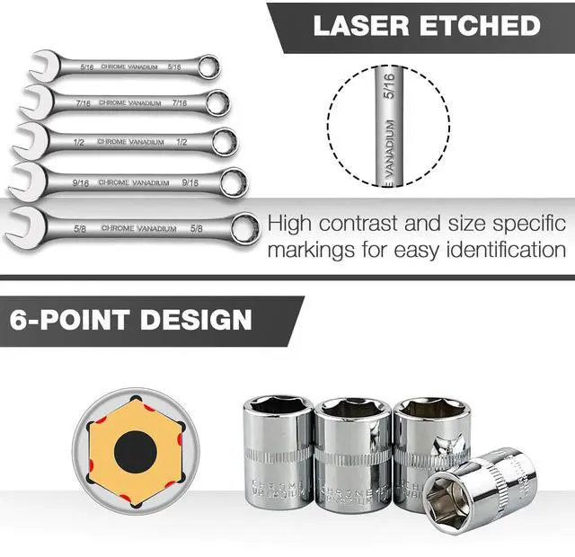 Alt view image 6 of 7 - 122Pcs 1/4" & 3/8 Drive Impact Socket Set, Ratchet Socket Wrench Set with Extention Bar, Adapter, Screw Bits,Drive Bit Holder, Spark Plug Socket,CR-V