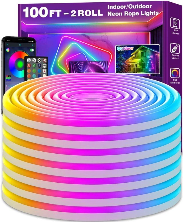 Main image of 100Ft Neon Rope Lights,Flexible Led Rope Lights Control with App/Remote,Multiple Modes Music Sync Gaming RGB Led Neon Lights for Bedroom Outdoor