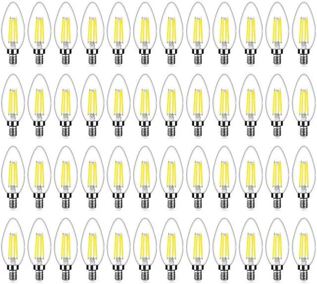 Main image of 48-Pack Dimmable E12 LED Bulbs 40Watt Equivalent, 5000K Daylight White, 450Lumens, 4W B11 Vintage Chandelier Light Bulbs, Filament Clear Glass Candle Lamp for Ceiling Fan Home Decor