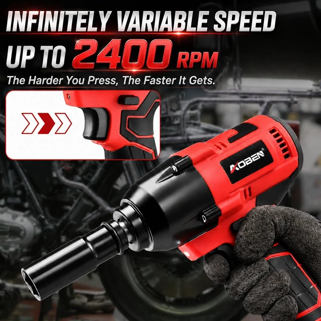 Alt view image 3 of 7 - Cordless Impact Wrench 1/2 Inch, Power Impact Gun Kit, Max 600N.M/450Ft-lbs High Torque Electric Impact Driver for Car RV Tire, 2 Packs x 4.0Ah Battery, Charger, 6 Sockets & Storage Tool Case