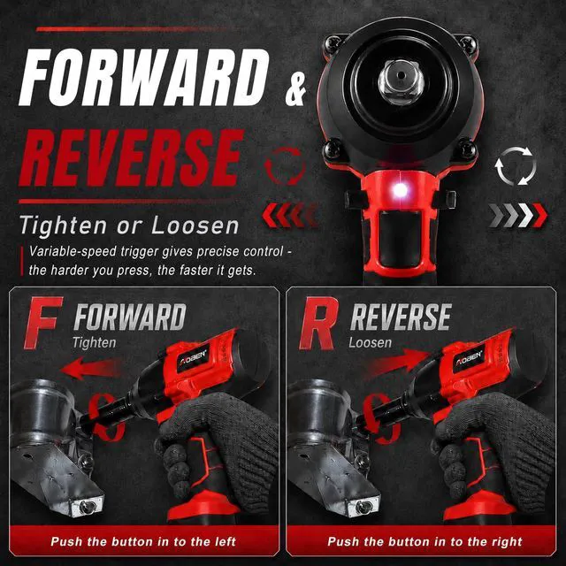 Alt view image 4 of 7 - Cordless Impact Wrench 1/2 Inch, Power Impact Gun Kit, Max 600N.M/450Ft-lbs High Torque Electric Impact Driver for Car RV Tire, 2 Packs x 4.0Ah Battery, Charger, 6 Sockets & Storage Tool Case
