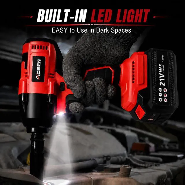 Alt view image 6 of 7 - Cordless Impact Wrench 1/2 Inch, Power Impact Gun Kit, Max 600N.M/450Ft-lbs High Torque Electric Impact Driver for Car RV Tire, 2 Packs x 4.0Ah Battery, Charger, 6 Sockets & Storage Tool Case