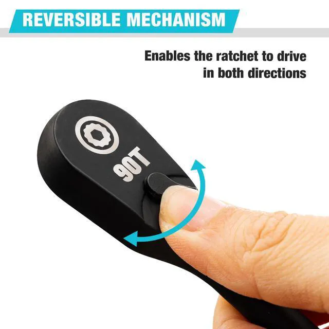 Alt view image 4 of 7 - 3-Piece Extra Long Drive Ratchet Handle, 90-Tooth Ratchet Wrench 1/4", 3/8", 1/2" Socket Wrench with Dust Proof Teardrop Enclosed CR-MO Head, Reversible, CR-V Made, Black Mn Phosphate Finish