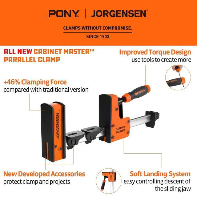 Alt view image 2 of 7 - 12-Inch Parallel Bar Clamps, 2-Pack Cabinet Master Bar Clamps Heavy-Duty Wood Clamps, Clamps for Woodworking Glue-Up, 2200 lbs Clamping Force, Quick Release, Spreader Function