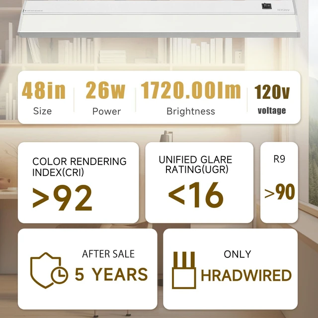 Alt view image 2 of 7 - Hardwired Under Cabinet Lighting, 48in 26W LED Light for Kitchen/Closet, 1720lm, CRI>92, R9>90, Dimmable, 5 Color Temperature, 2700K-5000K(Warm White, Cool White, Daylight)