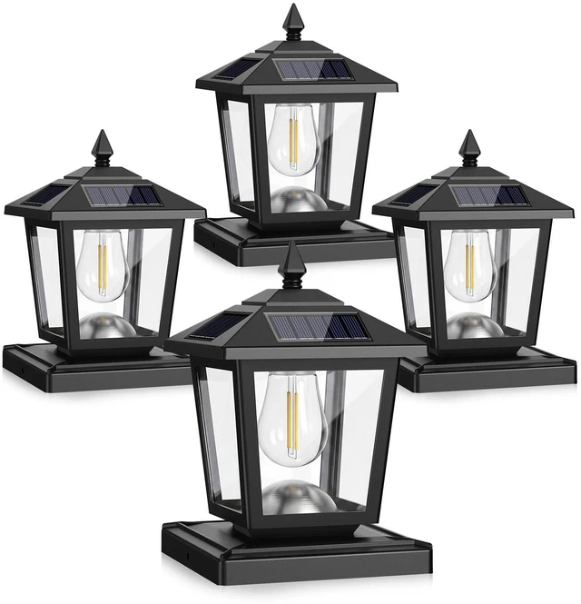 Main image of 4 Pack Solar Post Cap Lights Outdoor 2 Brightness Fit 3.5x3.5 4x4 5x5 5.5x5.5 Posts, Waterproof, Warm White Edison Bulb(Non-replaceable), Post Top Light for Fence Deck Porch