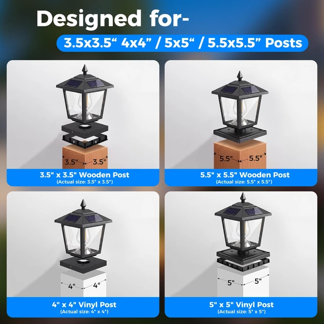 Alt view image 2 of 7 - 4 Pack Solar Post Cap Lights Outdoor 2 Brightness Fit 3.5x3.5 4x4 5x5 5.5x5.5 Posts, Waterproof, Warm White Edison Bulb(Non-replaceable), Post Top Light for Fence Deck Porch