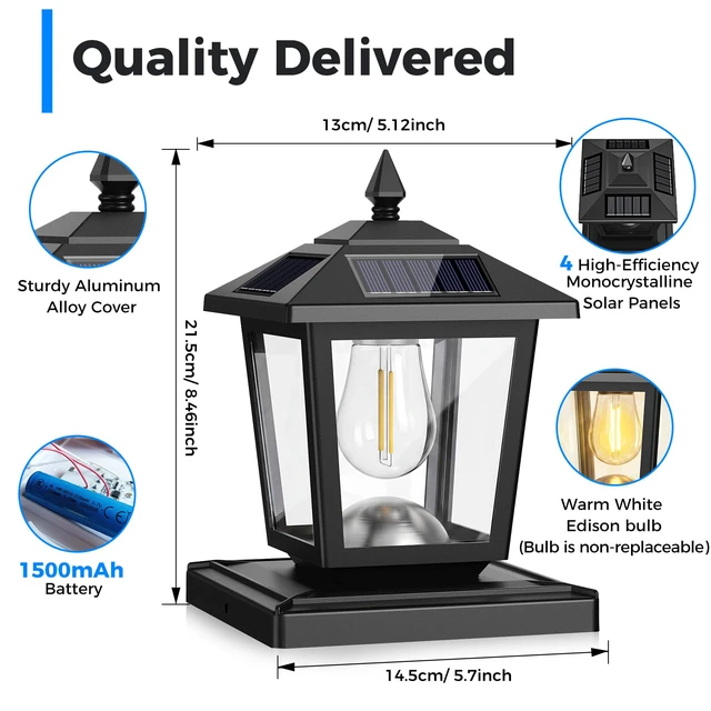 Alt view image 4 of 7 - 4 Pack Solar Post Cap Lights Outdoor 2 Brightness Fit 3.5x3.5 4x4 5x5 5.5x5.5 Posts, Waterproof, Warm White Edison Bulb(Non-replaceable), Post Top Light for Fence Deck Porch