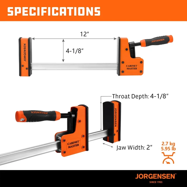 Alt view image 6 of 7 - 12-Inch Parallel Bar Clamps, 2-Pack Cabinet Master Bar Clamps Heavy-Duty Wood Clamps, Clamps for Woodworking Glue-Up, 2200 lbs Clamping Force, Quick Release, Spreader Function